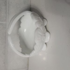 Milk Glass Candy Nut Dish Poppy Basket White Westmoreland Vintage Handled 4 3/4"